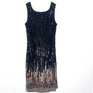 Stenay Gold and Black Sequin Sheath Mini Dress